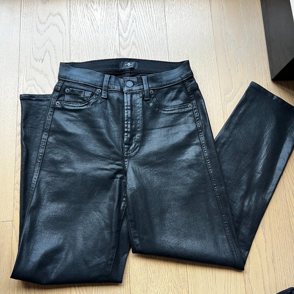 shiny black pants - 7 for all mankind